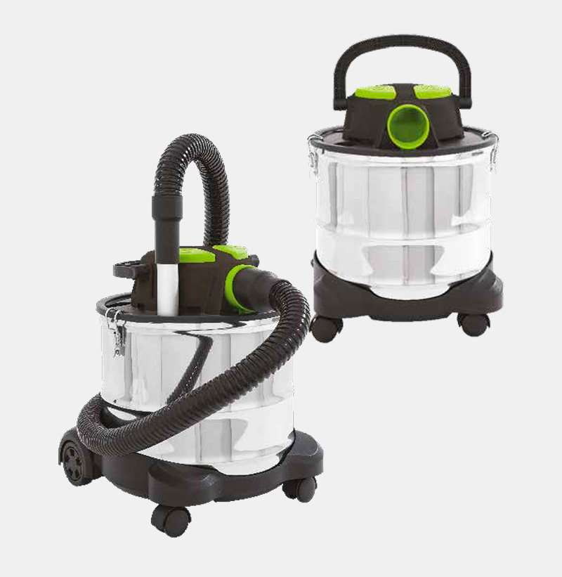 Aspiracenere portatile Enke BERT APS09 con fusto in acciaio inox e carrello a ruote