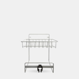 Cestello metallico porta accessori grigio con gancio sella appenditubo e clip per impugnatura Enke